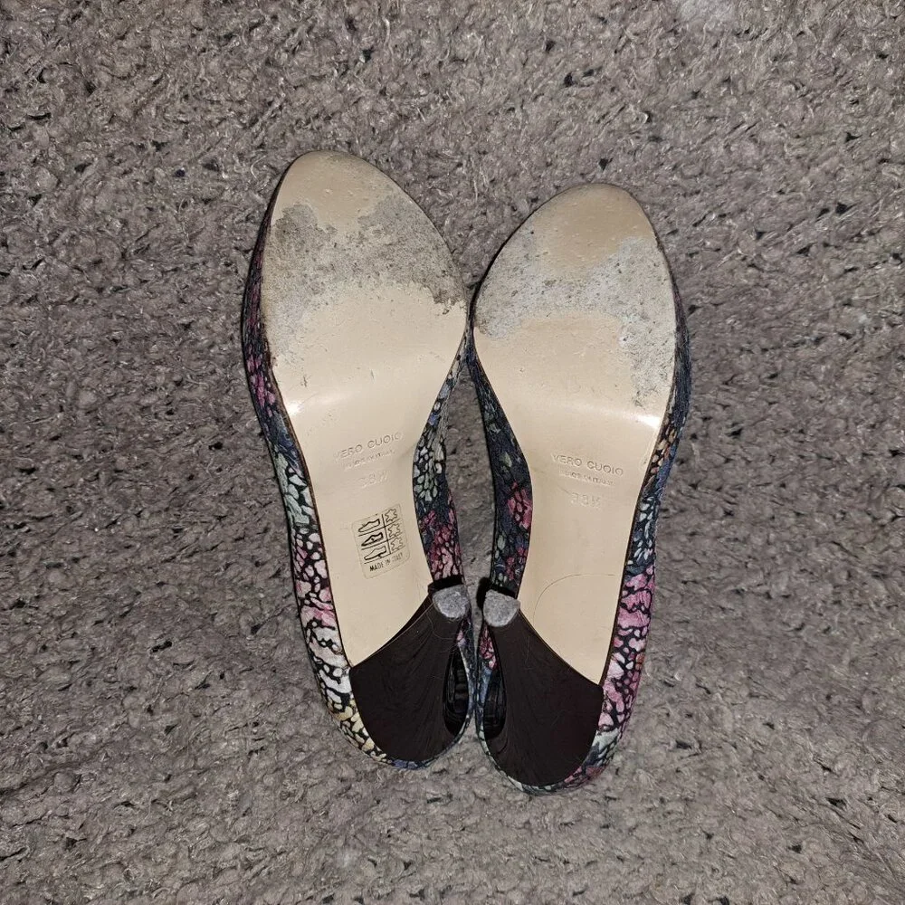 GIULIANO VENANZI Italy-Crackled Nubuck Colorful Florals-Platform-Sz 8-Excellent - Picture 8 of 8